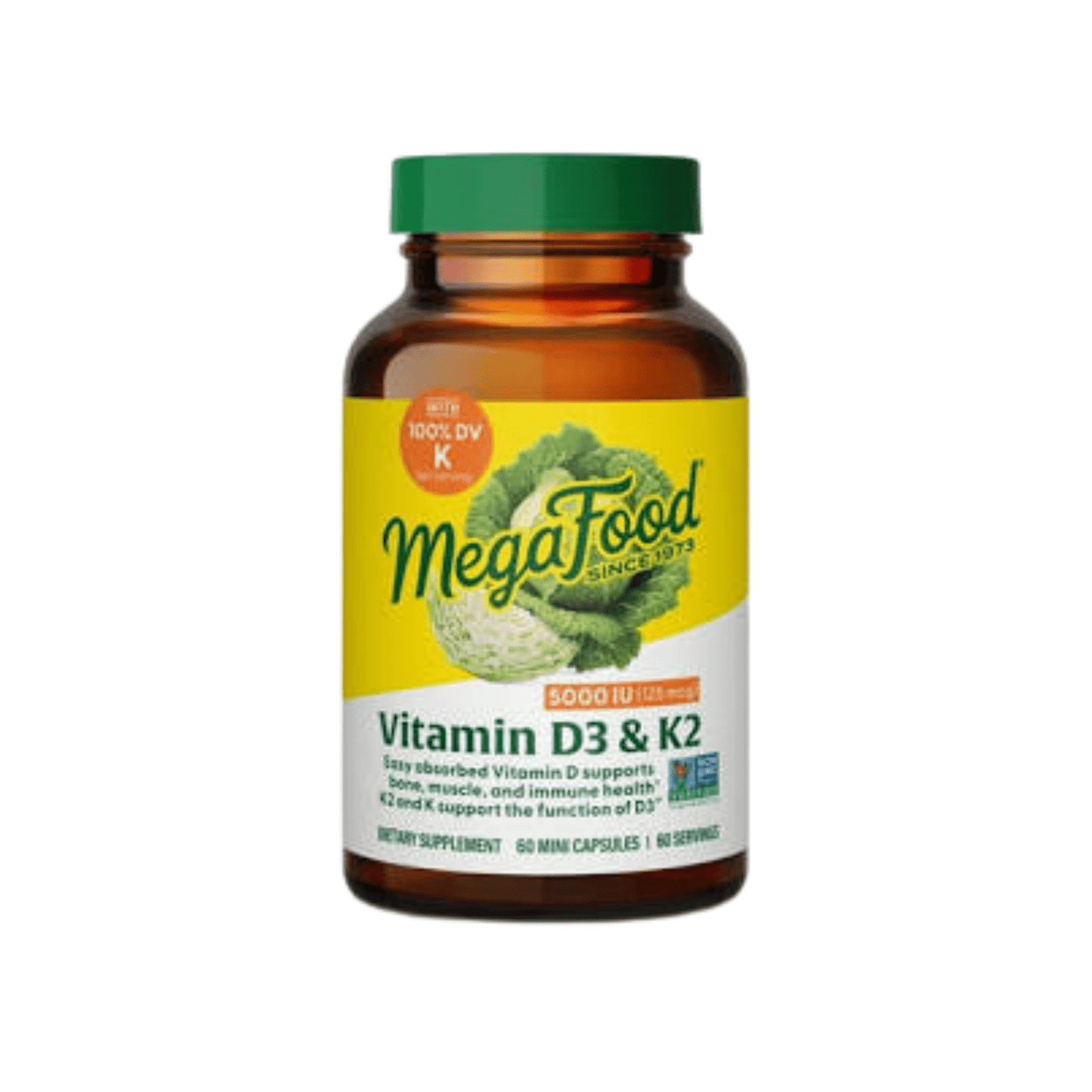 MegaFood Vitamin D3 & K2 5000 IU Mini Caps 60ct – Bone & Heart Support - Wellness Overstock