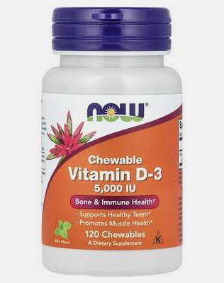 NOW Vit D - 3 5000IU Mint Chewable 120ct - Wellness Overstock